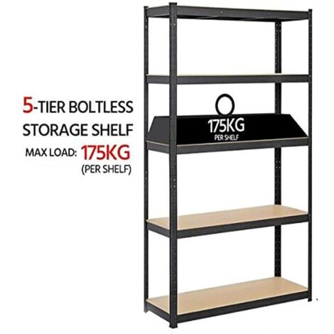 Garage Shelving Units: 180cm x 90cm x 30cm | Heavy Duty Racking Shelves For Storage - 2 Bay, Black 5 Tier (175KG Per Shelf)