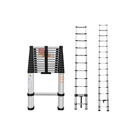 Telescoping Ladder 14.4 feet One Button Retraction Aluminum