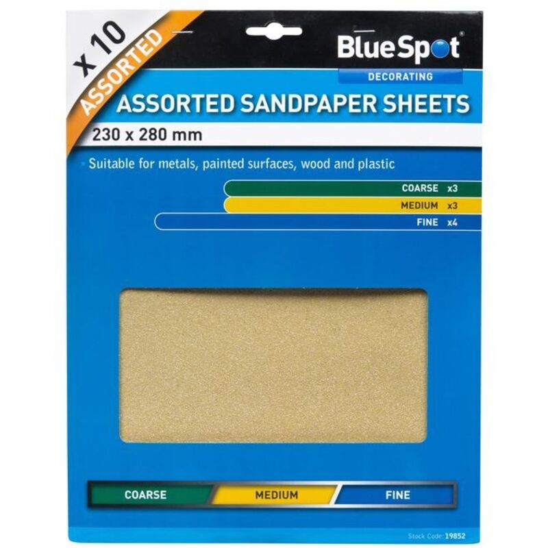 BlueSpot 10 Pce Assorted Sandpaper Sheets