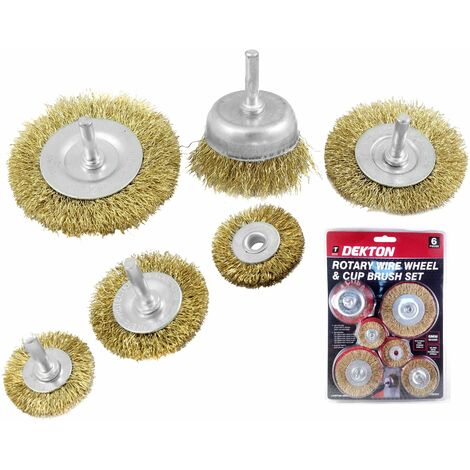 Dekton 6pc Brass Wire Wheel / Cup Brush Set Use With Rotary Drill And Drills