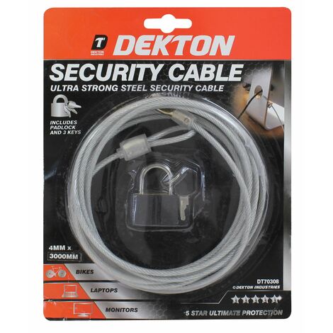 Dekton Security Flexible Spiral Steel Cable Lock Bike Cycle