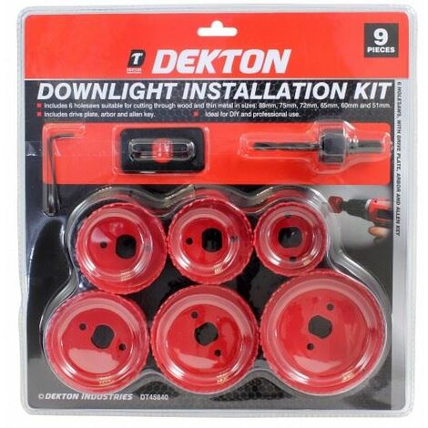 Dekton Hole Saw 9pc Down Lights Hole Cutter Set 51mm 60mm 65mm 72mm 75mm 88mm (1/2)