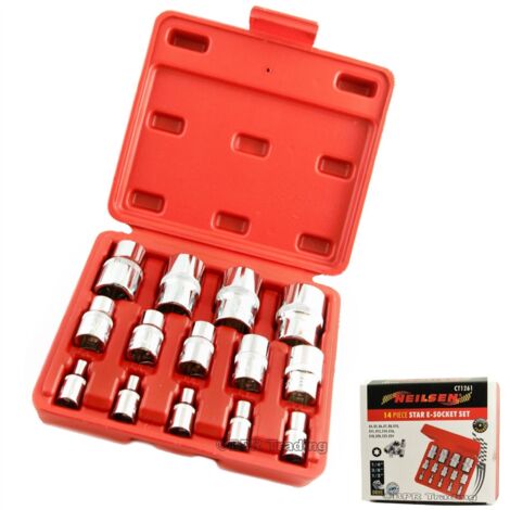 Neilsen 14pc E Torx Socket Set Star Female Sockets 1/4" 3/8" 1/2" CT1261 (1/2)