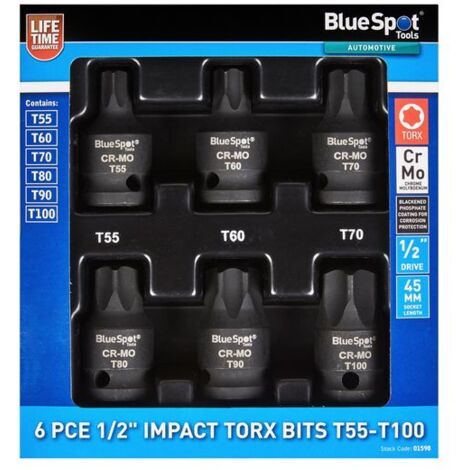 BlueSpot Impact Key Torx 1/2" Drive Bit Socket Set T55 - T100 Bits 6pc (1/2)