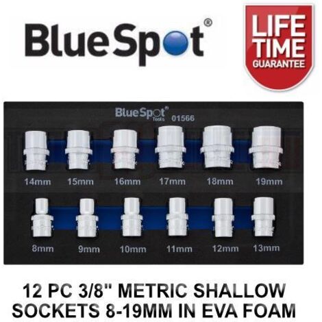 Bluespot 12pc 3/8" Metric Shallow Sockets 8-19mm In Eva Foam Tray 12PT 01566 (1/5)