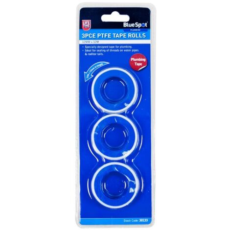 Bluespot3pc White PTFE Threaded Seal Fitting Water Plumbing Tape 12mm x 12m