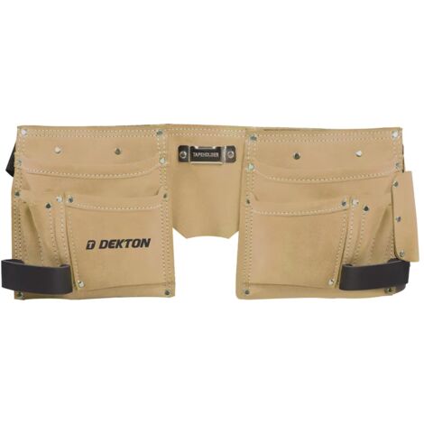 Dekton Tool Belt 10 Pocket Leather Double Hammer Loop Brown DT50174 (1/5)