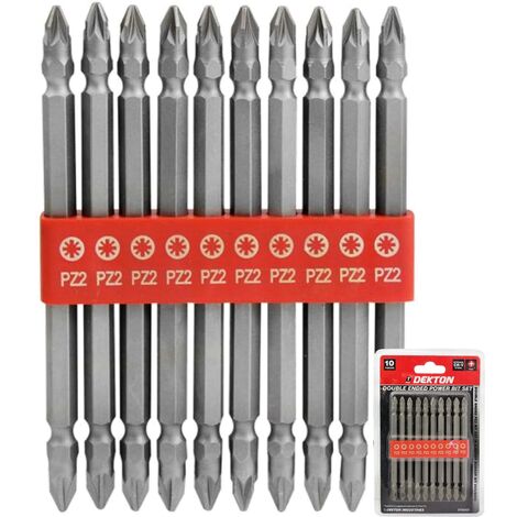 Dekton Double Ended Power Drill Pozi Screwdriver Bit Set Hex PZ2 110mm 10pc (1/5)