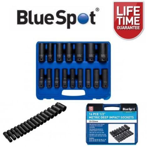 Blue Spot Tools 16 Piece 1/2" Deep Impact Sockets 10-32MM (1/4)