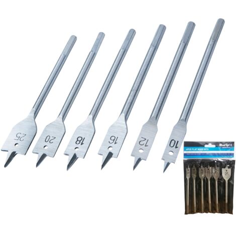 BlueSpot Flat Spade Wood Hole Saw Drill Bit Set 10mm 12mm 16mm 18mm 20mm 25mm (1/3)