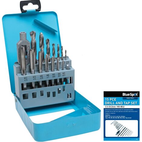 Bluespot 6pc Tap and Drill Bit Set Metric M3 M4 M5 M6 M8 M10 M12 Thread Cutter (1/5)
