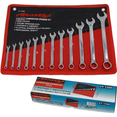 Neilsen 12pc Fully Polished Metric Combination Spanner Wrench Set 6mm - 22mm