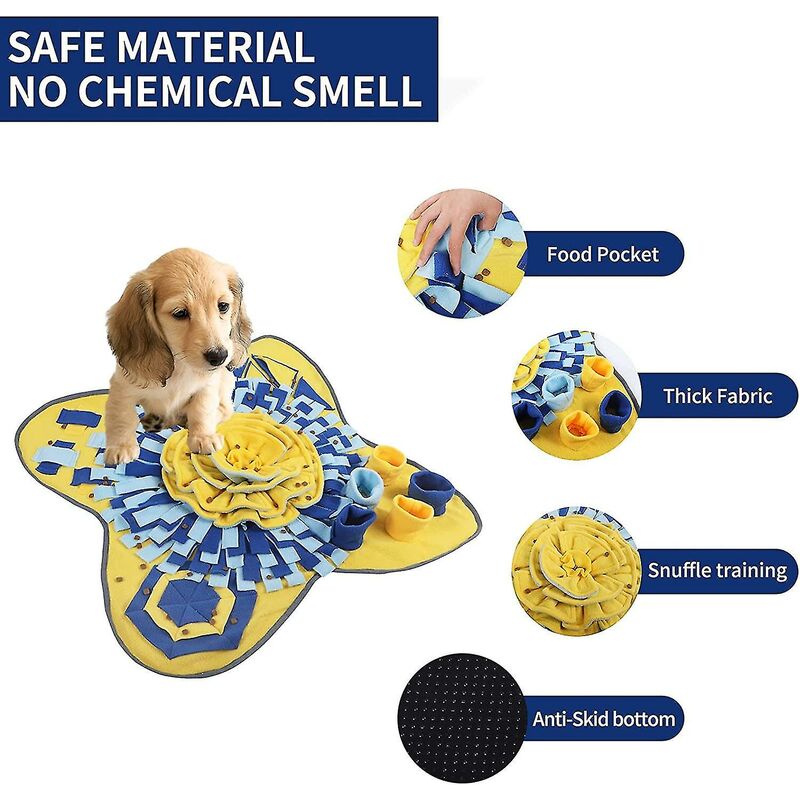 Tapis anti-stress pour animaux de compagnie, tapis à mordiller pour chiens,  jouets à mordiller pour chiens Fc003 (71 71 Cm, Jaune Bleu)