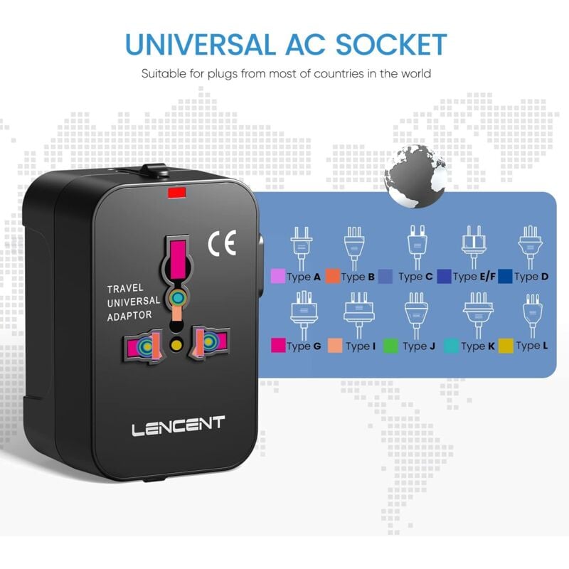 LENCENT – adaptateur de voyage EU vers US, Protection contre les