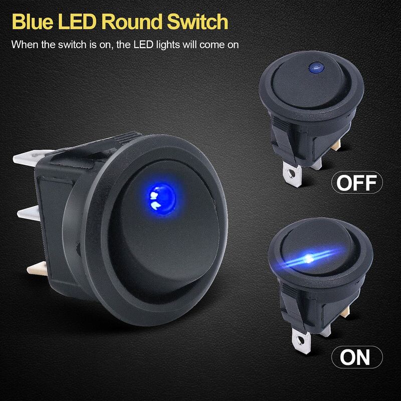 2pcs LED lumière 12v 20a 3pin voiture auto bateau rond