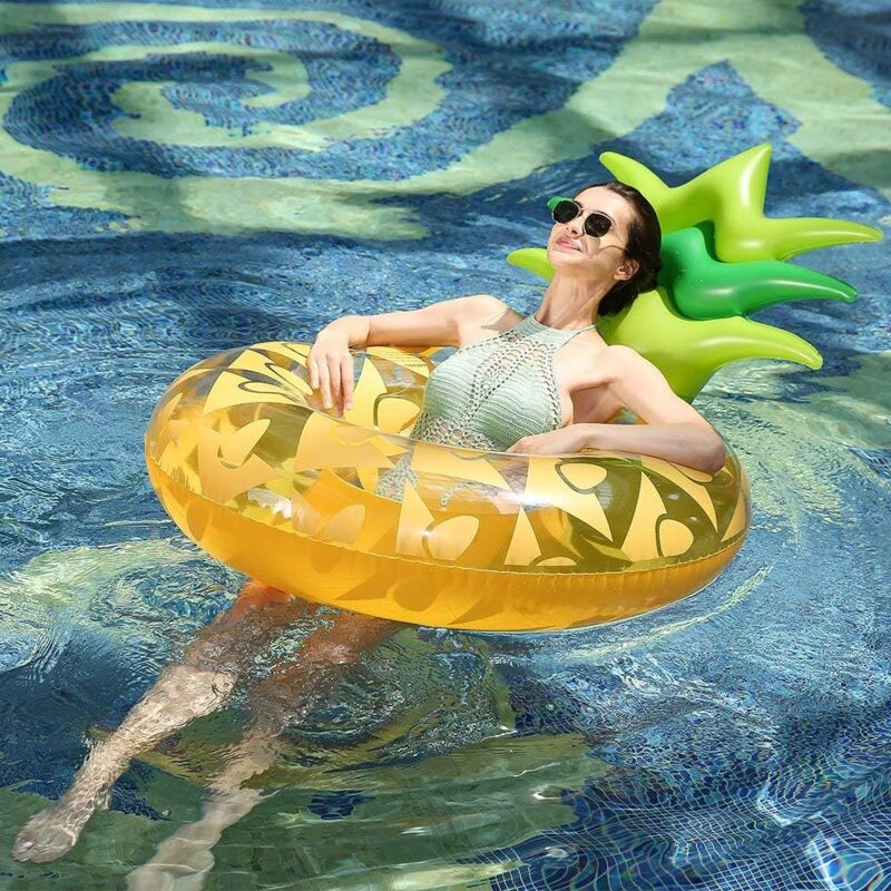 Gonflable Ananas Bouée, Anneau de Natation, Grand Bouée Ananas Gonflable avec Porte-gobelet, Gonflable Anneaus de Natation pour Adultes Enfants Fête de Plage Piscine