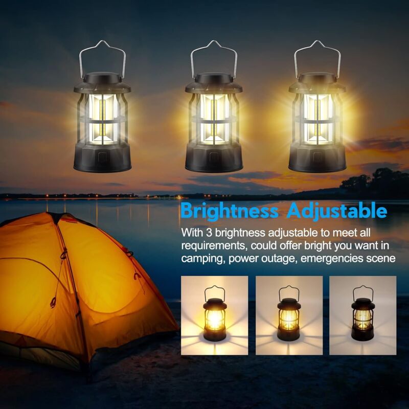 Caldion Lanterne Camping LED, Lampe Camping Solaire USB Rechargeable, 4 Modes Luminosité