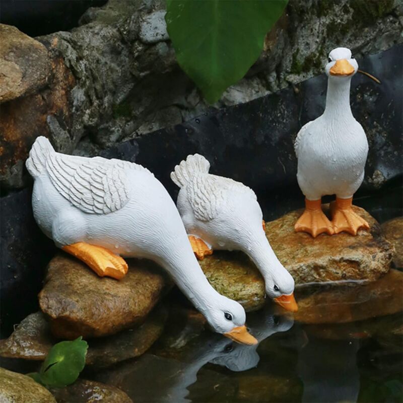 Canard Blanc En Résine Peint à La Main Pour Décoration De Jardin, étang