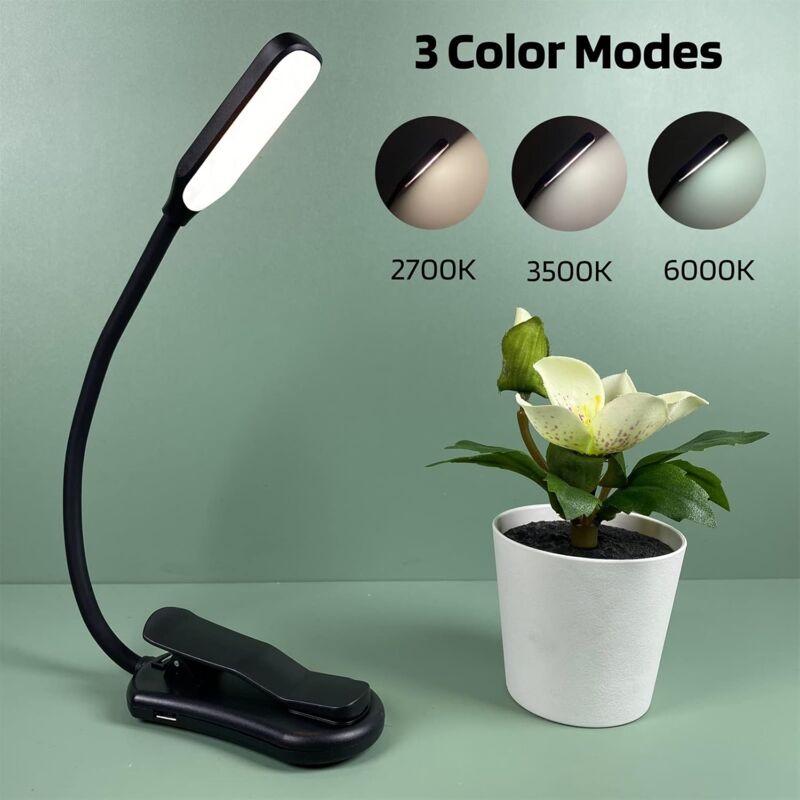 ZKLiLi Lampe De Lecture Pince Pour Lit - Rechargeable USB, 3 Couleurs Dimmable, Lumière LED Portable Pour Livre, Idéal Cadeau Pour Lecteurs Passionnés (Blanc)