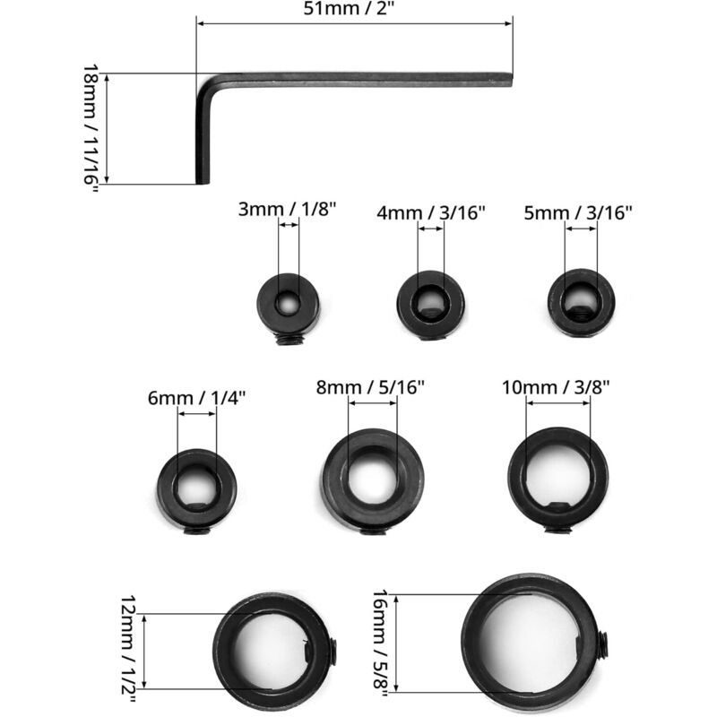 Jeu De 9 Bagues De Limitation De Profondeur De Perçage, Bague De Limitation De Profondeur De Percage Bague De Positionnement Du Foret Avec Cle Hexagonale Profondeur De Percage 3 16 Mm 98440675