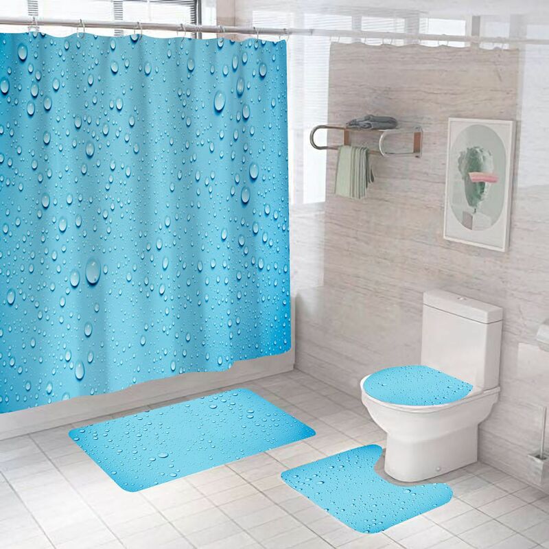 4 pièces/ensemble décor de salle de bain tissu imperméable Polyester rideau  de bain rideaux de baignoire, tapis de salle de bain tapis de bain tapis de  toilette