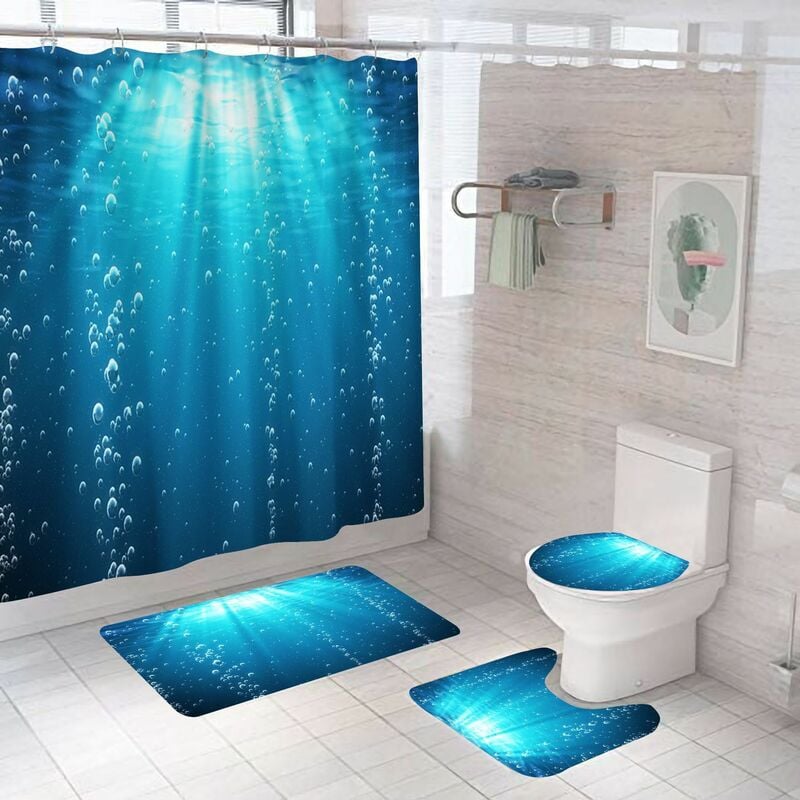 ZOLGINAH Rideau de Douche Tissu Imperméable,200x200 cm,Bleu Clair,Grand  Rideaux Baignoire pour Salle de Bain,avec 12 Crochets,Anti  Moisissure,Lavable en Machine,Textile en Polyester,Lesté