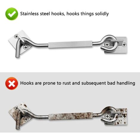 Litensh Lot De 2 Crochets De Porte De Grange, Crochet Et Loquet à œillet, Crochets De Cabine Et Loquet à œillet, Crochet De Fenêtre Pivotant Pour Porte Coulissante, Chambre à Coucher, Salle