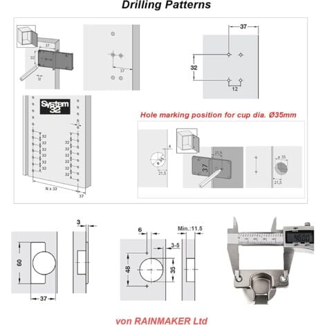 Charnières à fermeture amortie avant 110° 35 mm avec amortisseur hydraulique pour porte d'armoire de cuisine Charnière automatique Amortissement intégré Lot de 8 pièces