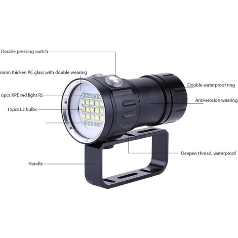 Lampe De Poche LED Plongée 25000LM - Etanche IP68 120M, USB Rechargeable, 7 Lumières