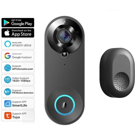 Caméra Appartement Extérieur Sans Fil Sonnette De Porte Intelligente Sans Fil À Distance Vidéo Sonnette Intelligente Visuelle Interphone Maison HD Vision Nocturne WiFi Sécurité Sonnette De Porte, Conv