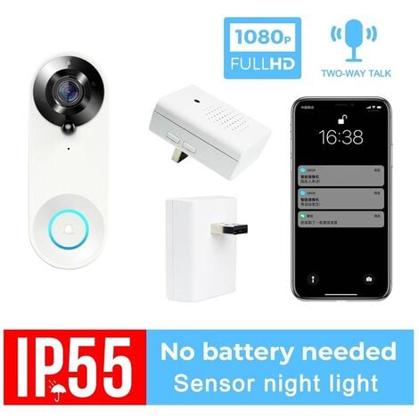 Caméra Appartement Extérieur Sans Fil Sonnette De Porte Intelligente Sans Fil À Distance Vidéo Sonnette Intelligente Visuelle Interphone Maison HD Vision Nocturne WiFi Sécurité Sonnette De Porte, Conv