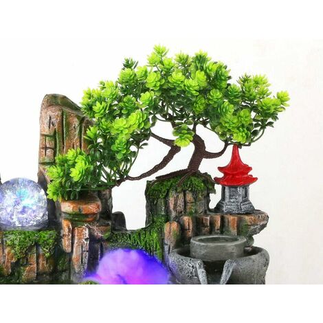 Fontaine D'Intérieur LED HuKaiL - Décoration Table Avec Brume Et Éclairage, 27x20cm