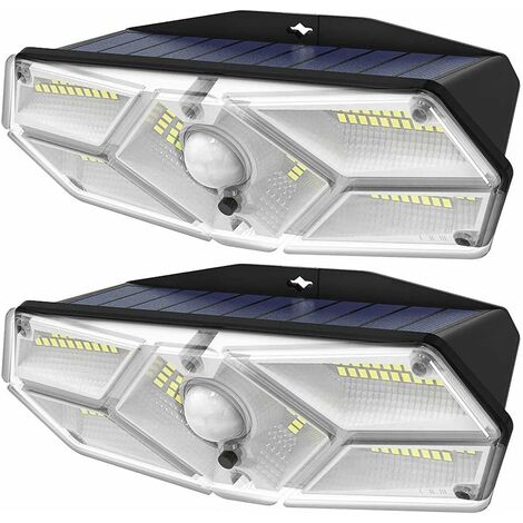 Lot de 2 lampes solaires étanches à 104 LED avec détecteur de mouvement 3 modes d\'éclairage à énergie solaire 270 ° pour garage, jardin, allée, porte avant (1/5)
