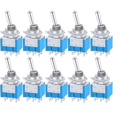 Gotrays – Lot de 10 interrupteurs à levier ON/OFF/ON 6 bornes DPDT – Tension AC 125V 6A – Pour voiture, camion, bateau - MTS-203