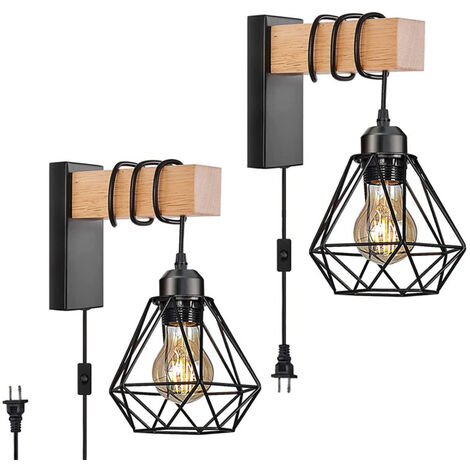Rétro américaine lampe murale fiche dans la cage lampe murale chambre de chevet avec interrupteur Lumière rotative (1/5)