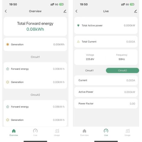 Compteur d'énergie intelligent pour Tuya, WiFi Disjoncteur 80 A compteur de surveillance Bidirectionnel 2 canaux, contrôle par application consommation d'énergie du système solaire