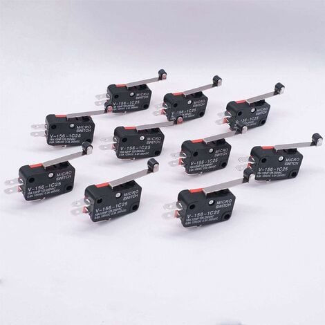 10 pièces Micro interrupteur à rouleau bras de levier SPDT NO/NC interrupteur de fin de course momentané pour routeur CNC V-156-1C25
