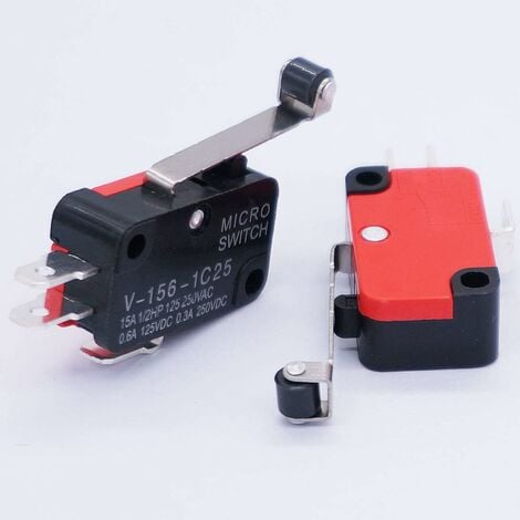 10 pièces Micro interrupteur à rouleau bras de levier SPDT NO/NC interrupteur de fin de course momentané pour routeur CNC V-156-1C25