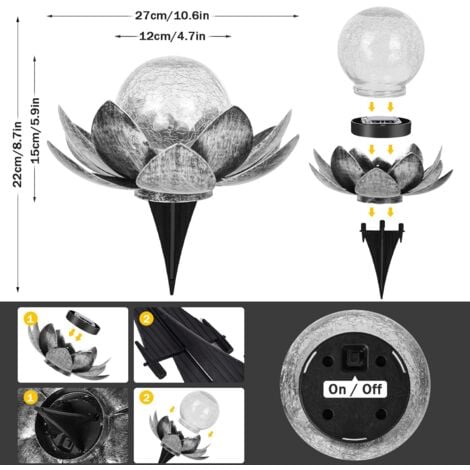 Fleur de Lotus LED Lumineuse, Étanche Lampe Solaire Jardin Lotus Décoratif, Décoration Écologique Jardin Étang, Lampe Solaire d'Extérieur pour Jardin, Pelouse, Trottoir, 4 Perles de Lampe
