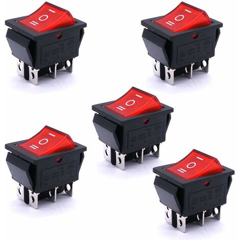 Interrupteur à Bascule Étanche ON/OFF/ON - 2 Pièces, LED Rouge, 16A 250V | DPST 6 Broches