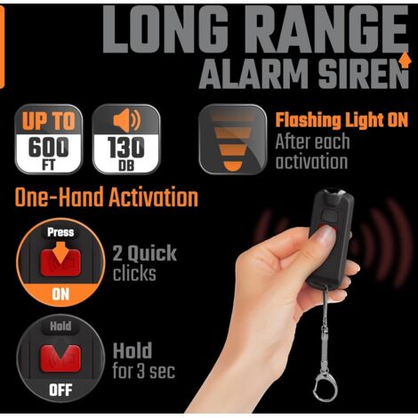 Alarme Porte-Clés 130dB - Sirène De Défense Personnelle | Rechargeable Type-C, Sécurité Femmes, Voyage, Jogging
