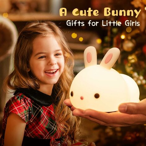 Veilleuse Lapin Tactile UICMNSI - Silicone Douce Rechargeable USB - Minuterie 15min - Cadeau Bébé - Multicolore