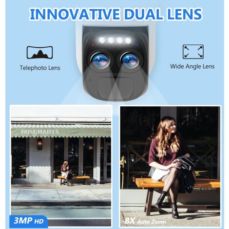 Caméra De Surveillance Extérieure WiFi Double Objectif - 8MP, Panneau Solaire 5W, Batterie 15000mAh | Détection Humaine, Vision Nocturne Couleur - 4