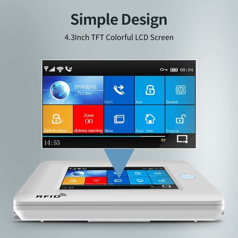 Système d'alarme Domestique, système d'alarme sans Fil 4G WiFi avec caméra de Surveillance 1080p, Alarme antivol Domestique à écran Tactile 4.3 "Compatible avec Alexa Google Home