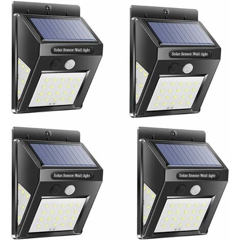 Lot de 4 lampes solaires dextérieur à 40 LED étanches à 3 modes avec détecteur de mouvement PIR pour jardin