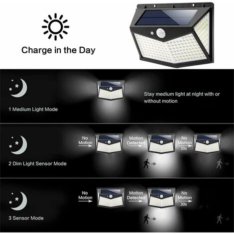 Lot de 4 lampes solaires dextérieur à 40 LED étanches à 3 modes avec détecteur de mouvement PIR pour jardin