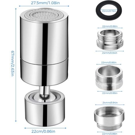 Buse de robinet rotative en chrome à 360 degrés avec M22 ou M24 avec deux types de buses pour cuisine / salle de bain