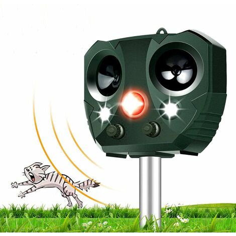 Répulsif ultrasonique animal solaire imperméable à l'eau avec capteur de mouvement, flash, USB rechargeable, répulsif efficace chien chat cerf raton laveur lapin écureuil oiseau ferme jardin Cour (1/5)