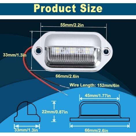 JZK 2x Feux Plaque Immatriculation Voiture 12 V 24 V, éclairage Plaque Immatriculation Auto