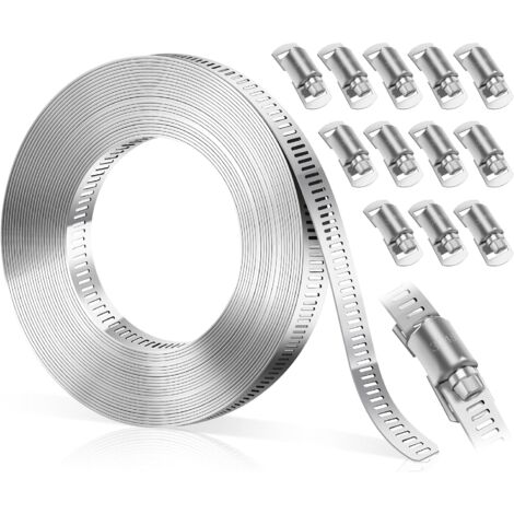 Colliers de serrage en acier inoxydable 304 - Colliers de serrage réglables en acier inoxydable avec 10 pièces de fixation - Pour tuyau d'eau, tuyau de gaz de maison, 5m (1/5)
